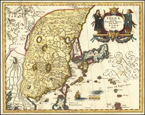 Mapa Číny, Japonska a Koreje z roku 1636, Matthäus Merian od Matthaus Merian