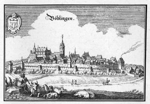 Böblingen - výňatek z Topographia Sueviae (Švábsko) od Matthaus Merian