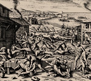 Útok na Powhatan 22. března 1622, 1628. od Matthaus the Elder Merian