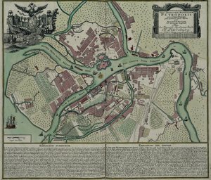 Mapa Petrohradu, 1744 od Matthaeus Seutter