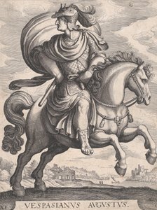 Císař Vespasianus na koni, ze série Prvních dvanáct římských Caesarů, deska 1..., 1610-50.