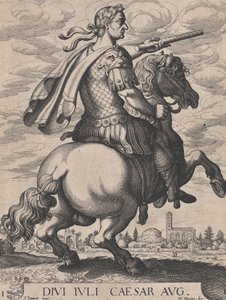 Deska 1: Císař Julius Caesar na koni, z „Prvních dvanácti římských císařů“, z..., 1610-50.