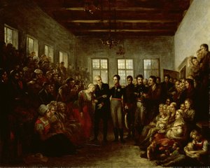 Princ z Orange na návštěvě u obětí povodní v Almoners Orphanage, Amsterdam, dne 14. února 1825