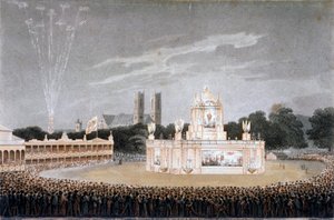 Ohňostroj v Green Park, Westminster, Londýn, 1814