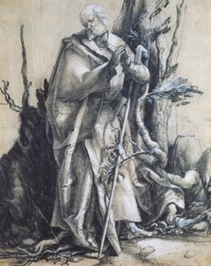 Svatý Jan v lese, cca 1515, Matthias Grunewald (1470-1528), černá křída na papíře, 37x29 cm. Německo od Matthias (c.1480 1528) Grunewald