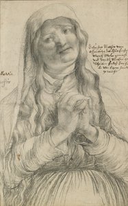 Starší žena se sepjatýma rukama, cca 1512 (černá křída na papíře) od Matthias Grünewald