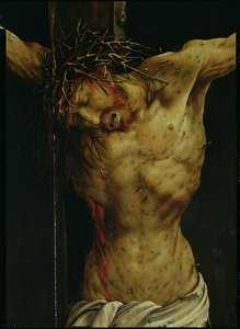 Ukřižování z Isenheimského oltáře, detail Kristova torza, cca 1512-16 olej na detailu panelu