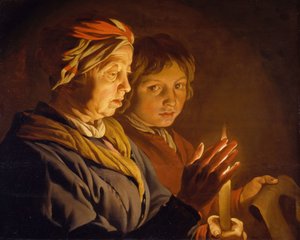 Stará žena a chlapec při svíčkách, 1630-1650. od Matthias Stomer