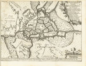 Beleg van Gent, 1708 Mapa obležení a útoků na město a citadelu v Gentu obležené armádami spojenců dne 22. prosince 1708 pod vedením prince a vévody z Marlborough (název na předmětu)