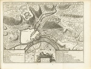 Beleg van Huy, 1705 Plán městského zámku a pevnosti Huy obležené armádami S.A.E. de Baviere & du Marechal de Villeroy le 26. května 1705 (název na objektu)