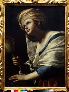 Vanite žena s turbanem a zrcadlem - obraz Mattia Pretiho (1613-1699) Florencie 17. století, galerie Uffizi od Mattia Preti