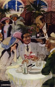 Návštěva Bagdádu: V restauraci (barva litho) od Maurice (after) Greiffenhagen