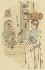 Pouliční život v úzkých uličkách starého města San Remo, Itálie. (barva lito) od Maurice Charles Mathieu Bonvoisin