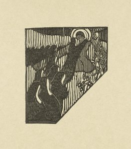 Ilustrace zobrazující Krista a jeptišky nesoucí kříž s básní v básnické sbírce Sagesse od Paula Verlaina Deux nouveau bois pour Sagess de Paul Verlaine L