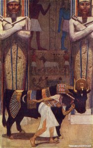 Dívčí manželka a Baťův býk z pohádky O rolníkovi, který se stal králem, ilustrace k „Egyptskému mýtu a legendě“ od Donalda A. Mackenzieho, vydané v roce 1907