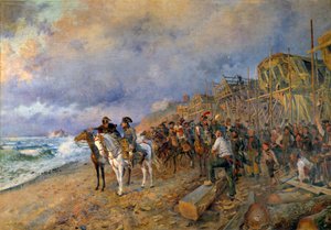 První konzul Napoleon Bonaparte (1769-1821) navštíví arzenál Boulogne Malba Maurice Orange (1868-1916) 1804 (Ne: 214x304 cm) Paříž, Musee de l