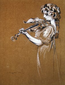 Mladá dívka hrající na housle od Maurice Langaskens