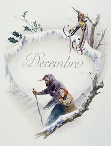 Prosinec “”Song of the month”” od Jérôme Doucet, ilustrace - Maurice Leloir, ed. Remeš 1904. L. Michaud od Maurice Leloir