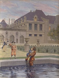 Pád mladého Ludvíka XIV. do bazénu Palais-Royal od Maurice Leloir