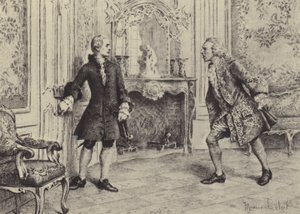 Ilustrace ke knize VII Vyznání Jean-Jacquese Rousseaua (rytina) od Maurice Leloir