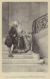 Jean-Jacques Rousseau líbající madame de Boufflers (rytina) od Maurice Leloir