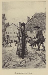 Jean-Jacques Rousseau vyhrožoval na ulici (hlubotisk) od Maurice Leloir
