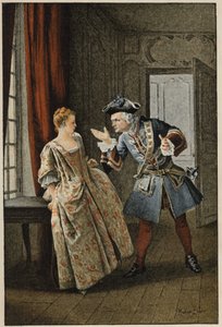 Manon a její bratr - v „Historie Manon Lescaut a rytíře Des Grieux“ od abbého Prevosta (1697-1763), francouzského spisovatele. Rytina podle kreseb Maurice Leloira (1885). od Maurice Leloir