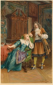 Moliere čte Armandě Bejartové novou hru (ilustrace) od Maurice Leloir