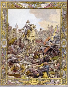 Princ Ludvík II. z Bourbon Conde (Bourbon-Conde), známý jako Grand Conde (1621-1686), vévoda z Enghien pozdraví mrtvolu hraběte z Fontaine v bitvě u Rocroi (Rocroy) proti Španělům, 19. května od Maurice Leloir