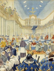 Richelieu pronesl řeč jménem úředníka na závěrečné schůzi generálů států v roce 1614 – v „Richelieu“ od Maurice Leloira. od Maurice Leloir