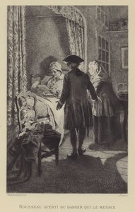 Rousseau varoval před nebezpečím, které mu hrozí (rytina) od Maurice Leloir