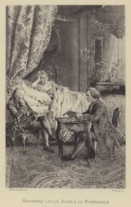 Rousseau čte svůj román Julie to la Marechale (rytina) od Maurice Leloir