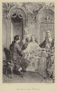Rousseau na návštěvě Madame Dupin (rytina) od Maurice Leloir