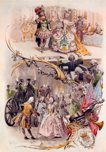 Svatební menu s ilustrací Maurice Leloira (1851-1940) plesů v kostýmech a galantes, 6.4.1900 od Maurice Leloir