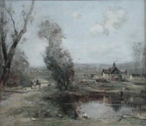 A Track by a River v severní Francii (olej na panelu) od Maurice Levis