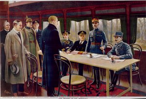 Podepsání příměří dne 11. listopadu 1918 v 5 hodin ráno.