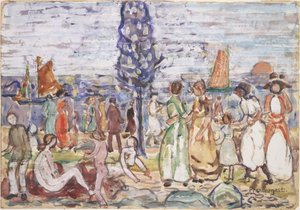 Pláž s modrým stromem od Maurice Prendergast