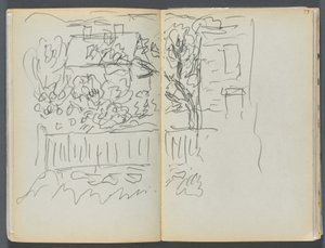 Skicář - Hotel Granite Shore, Rockport, strana 058 a 59: Dům a oplocená zahrada od Maurice Prendergast