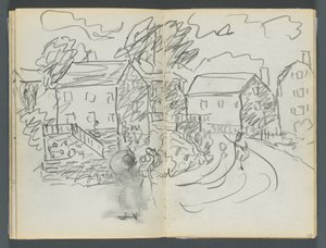 Skicář, The Dells, č. 127, strana 102 a 103: Krajina s domy a silnicí od Maurice Prendergast