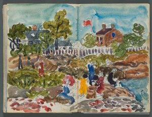 Skizzenbuch, The Dells, Nr. 127, Seite 156 & 157: Küstenlandschaft mit Figuren od Maurice Prendergast