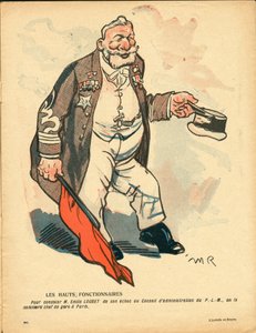 Máslový talíř, číslo 381, satirický v barvách od Maurice Radiguet