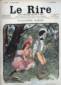 Summer Plaisirs - Dva milenci jsou v lese překvapeni kolemjdoucím - Lustrace Maurice Radigueta (1866-1941) pro francouzský časopis ""Le Rire"" číslo 38 de 1895 od Maurice Radiguet