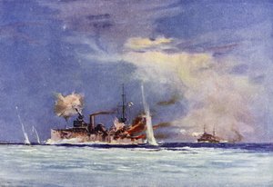HMAS Sydney, pod velením kapitána Johna Glossopa, útočící na německý křižník Emden, bitva u Cocos, 9. listopadu 1914