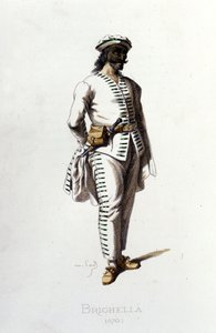 Postava Brighella v roce 1570. Maurice Sand „“Masky a šašci““ Paříž 19. století. (Maurice Sand byl syn George Sandové). od Maurice Sand