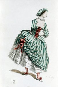 Kostým a maska Colombine (corallina) v roce 1855, ženská postava v commedia dell