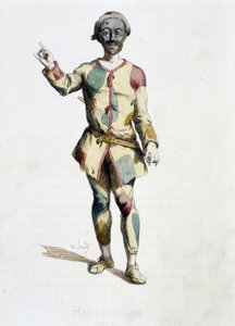 Harlekýn (Arlechino) čerpá z „“ Masques et bouffons““ (italská komedie), text a kresby Maurice Sand, grafiky A. Manceau, předmluva Georges Sand