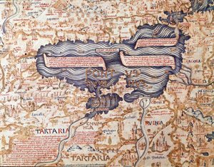 Pohled na Černé moře Detail mapy světa (mappamundi) bratra Maura (Mauro) kamaldulský 1459 Biblioteca Marciana, Benátky od Mauro Fra
