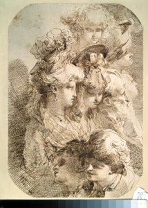 Studie osmi hlav. (Studie osmi hlav). Kresba Mauro Gandolfi (1764-1834). italské umění. Tužka a hnědý inkoust na papíře. Puškinovo muzeum, Moskva