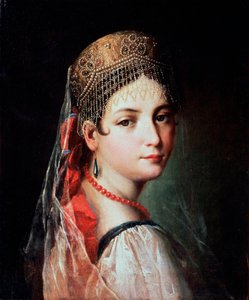 Portrét mladé ženy v Sarafan a Kokoshnik, 1820s.