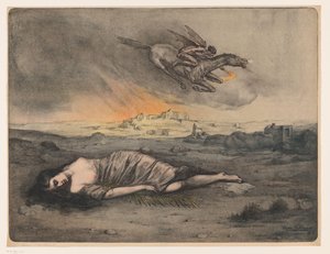 Ležící žena a létající jezdec s pochodní od Max Alexander Alandt (signed by artist)